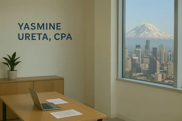 AI generated Office with view of Mt. Rainier